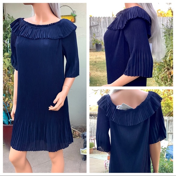 🎉HP NWT Sz6 “Francies Bardot” Ted Baker London Pleated Dress Shoulder Neckline - Picture 4 of 16